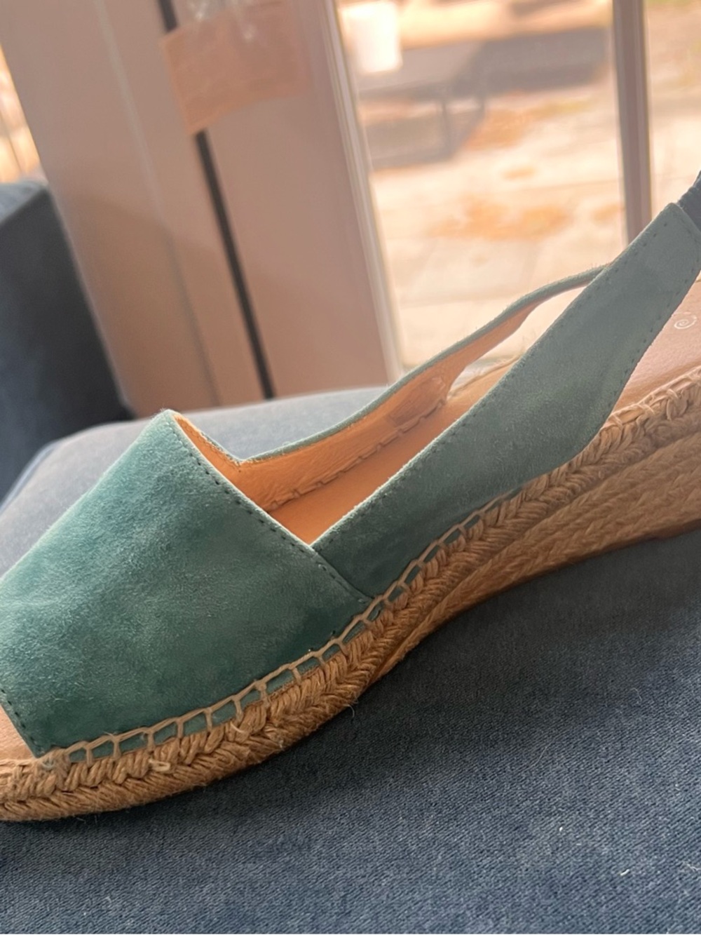 NWOT Carmen Saiz Teal Suede Espadrille Slingback - Picture 3 of 8